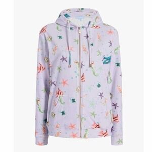 Hill House Purple Sea Creatures Hooded Terry Cloth The Allie Zip Up Size Medium